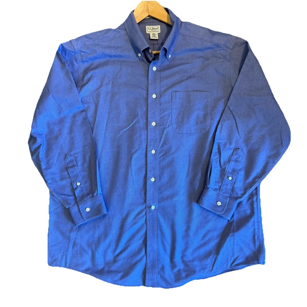 L.L. Bean Button Down Shirt Men's 17-33  (0GLG7) Blue 100% Cotton